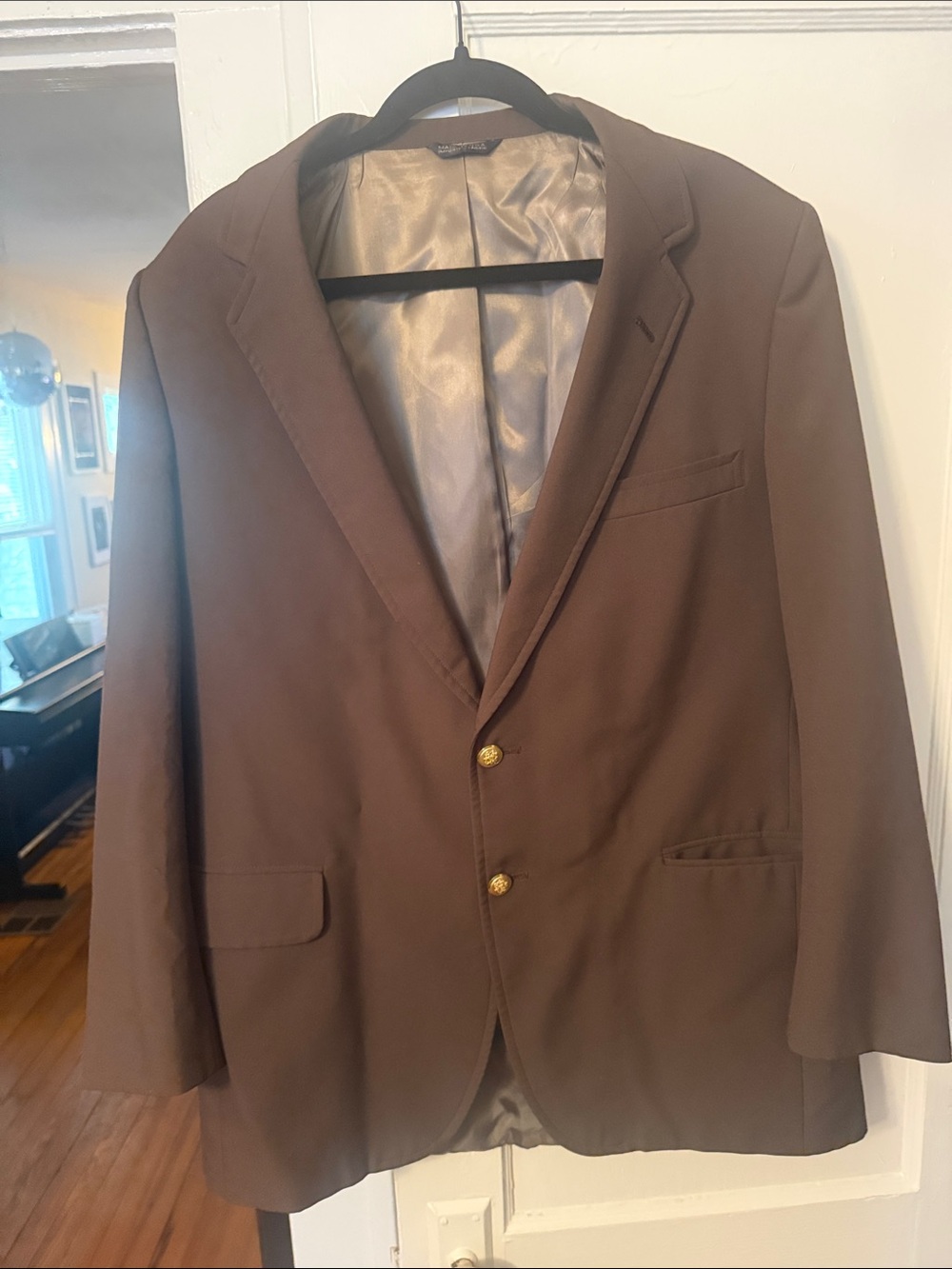 Classic Brown Men's Two-Button Sport Coat with Gold Buttons